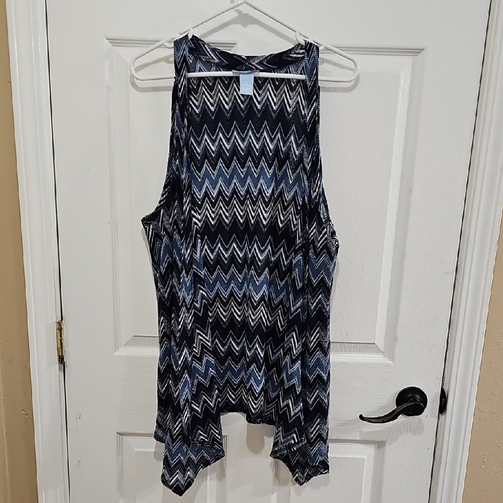 Chevron Pattern Sleeveless Long Vest - Blue and White